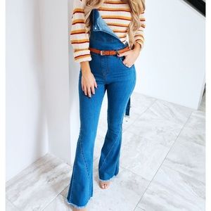Flare bottom overalls in medium blue